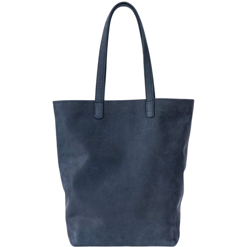 Baggu Tote Milled Leather Nubuck Bag Handbag Natural Interior Pocket Navy Blue